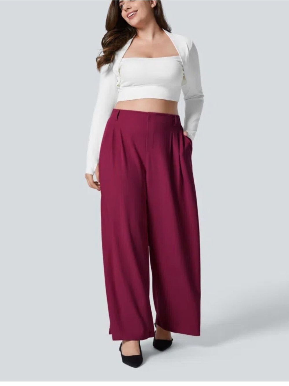 HALARA Wide-Leg High-Waist Pants in Burgundy